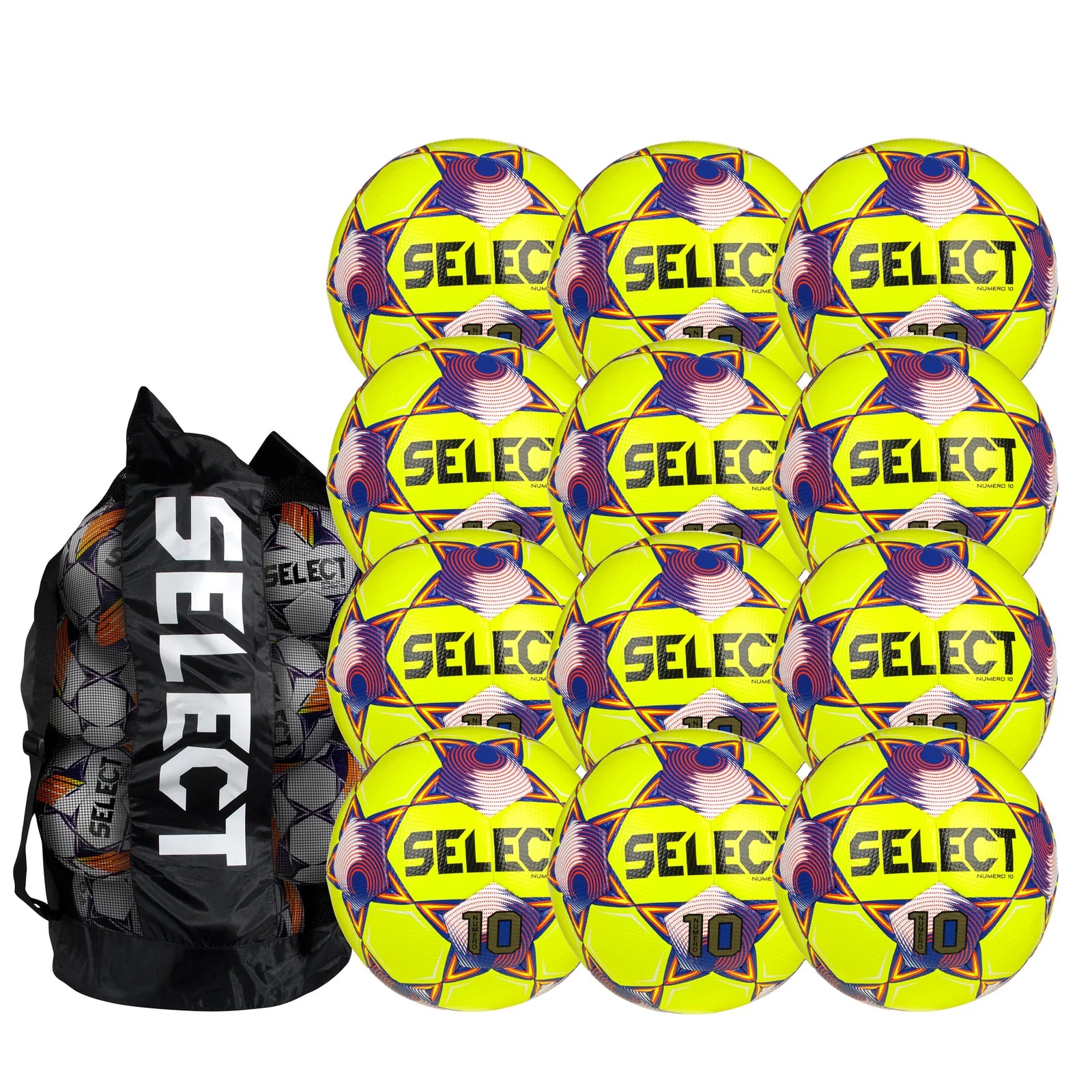 Paquete de 12 balones de fútbol Select Numero 10 v25 (incluye bolsa para balones).