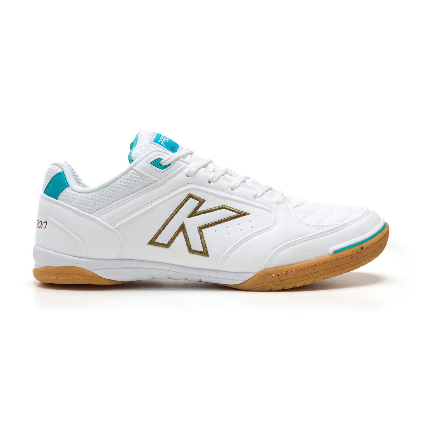 Kelme Precision Futsal Shoes (white/gold/aqua)