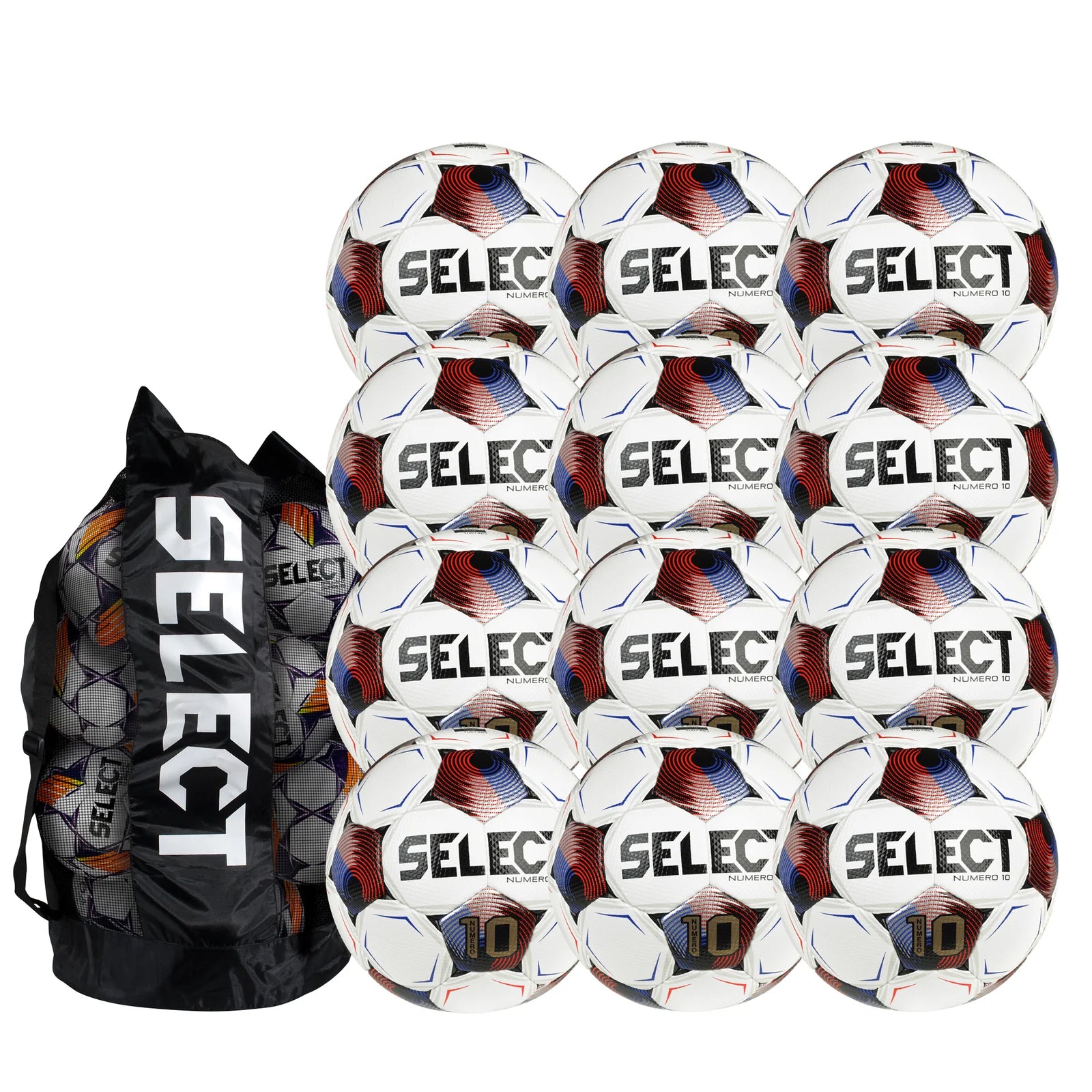 Paquete de 12 balones de fútbol Select Numero 10 v25 (incluye bolsa para balones).
