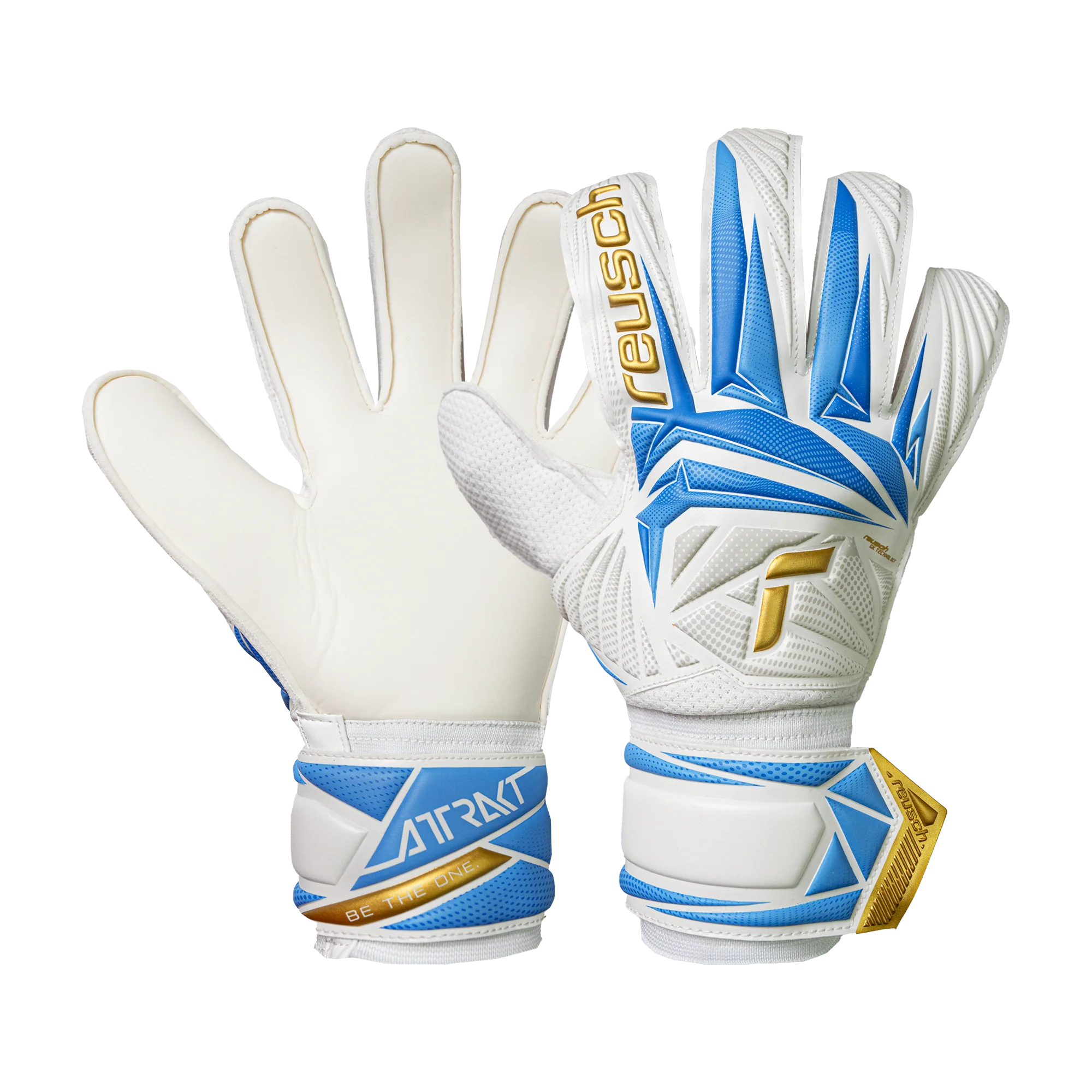 Reusch Attrakt Solid Junior Goalkeeper Gloves (white/gold/light blue)