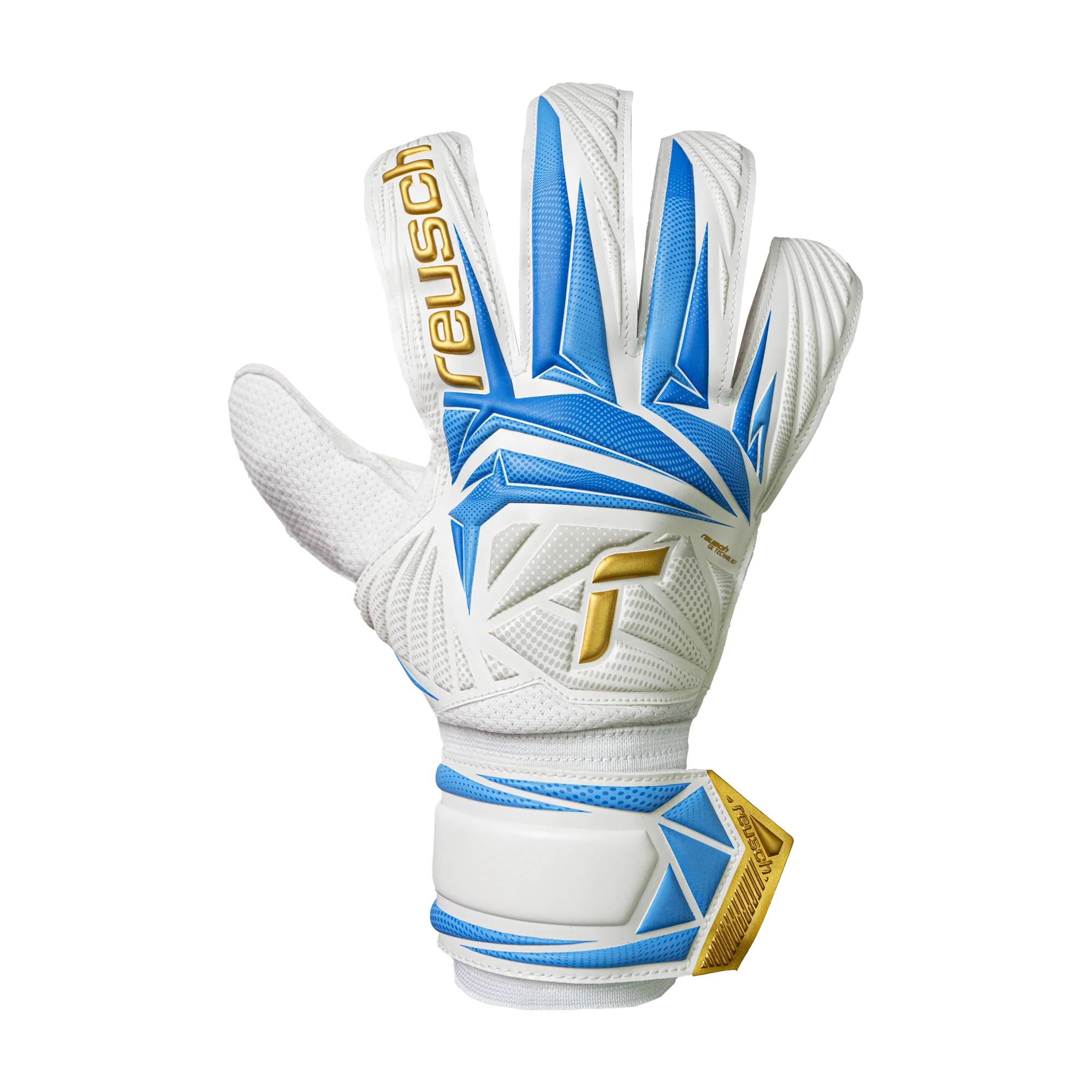 Reusch Attrakt Solid Junior Goalkeeper Gloves (white/gold/light blue)