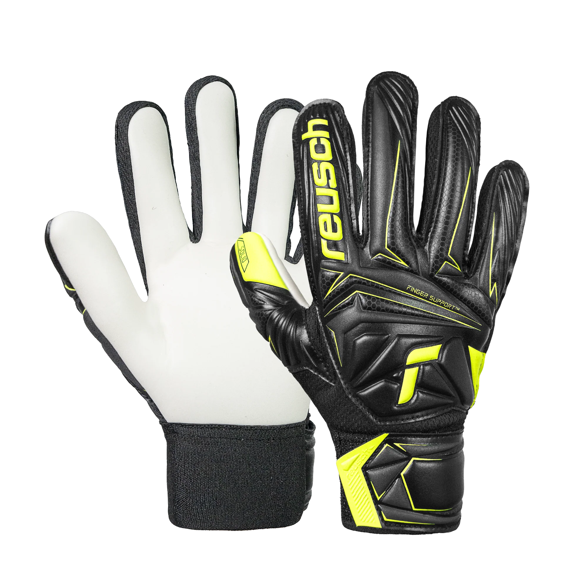 Reusch Attrakt Starter Solid Finger Support Junior Goalkeeper Gloves (black/safety yellow)