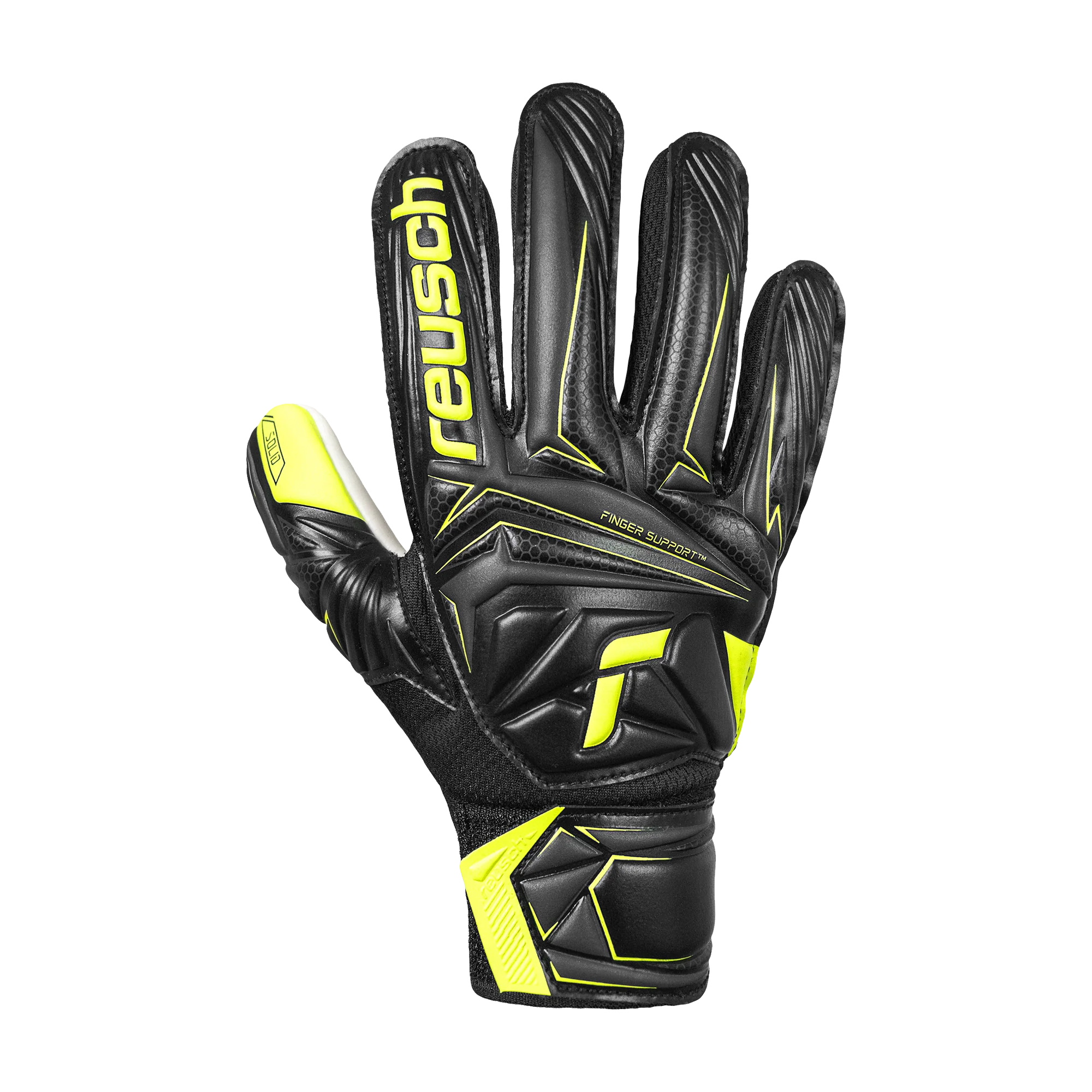 Reusch Attrakt Starter Solid Finger Support Junior Goalkeeper Gloves (black/safety yellow)