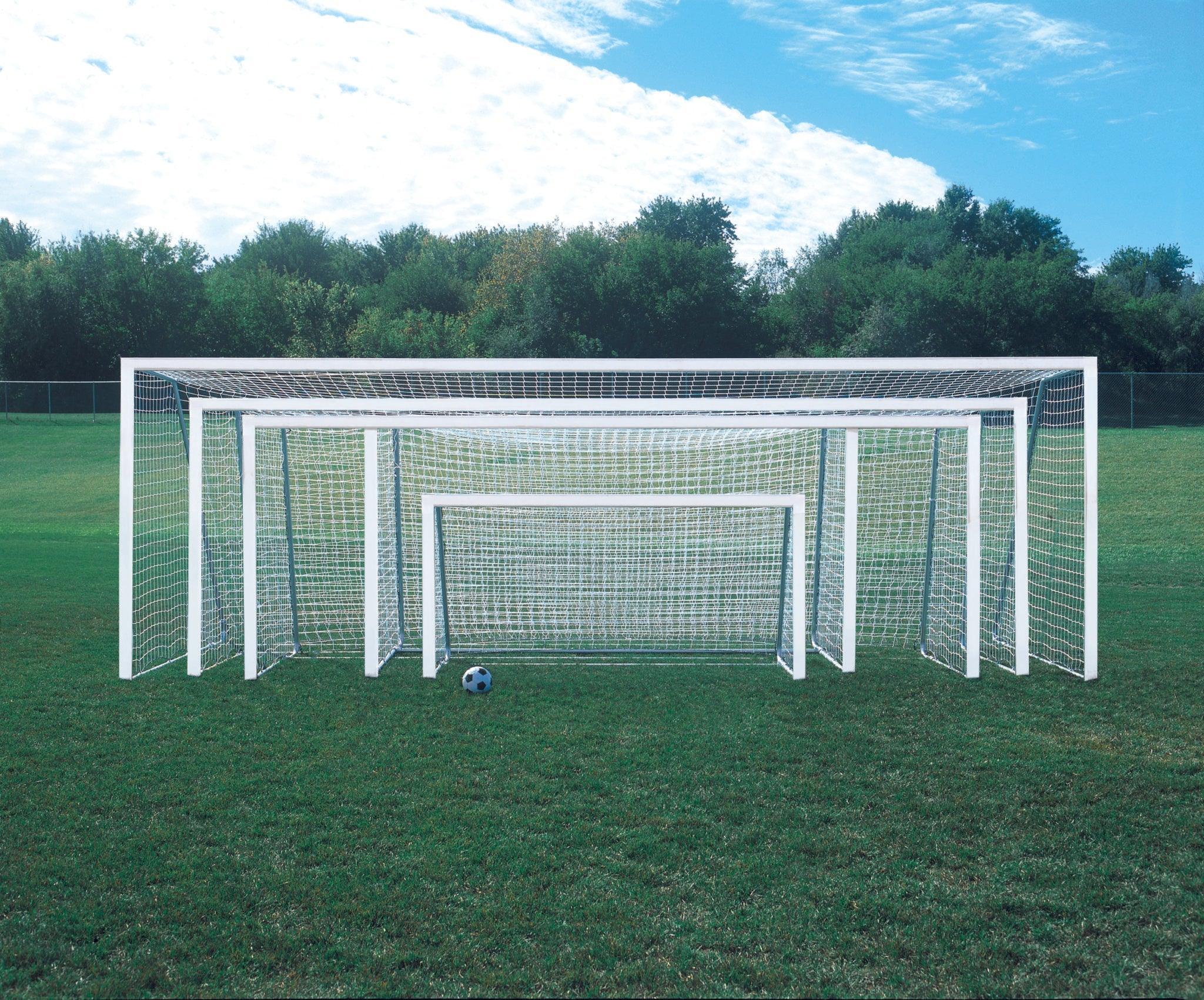 7' x 21' Bison ShootOut 4" Square Permanent/Semi-Permanent Soccer Goals (pair)-Soccer Command