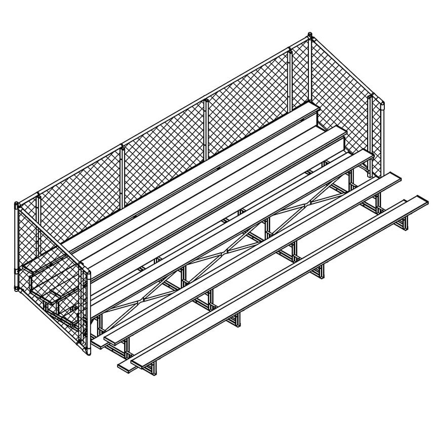 Grada cerrada Jaypro para fútbol (5 filas - Tablón de un solo pie con barandilla de malla metálica)