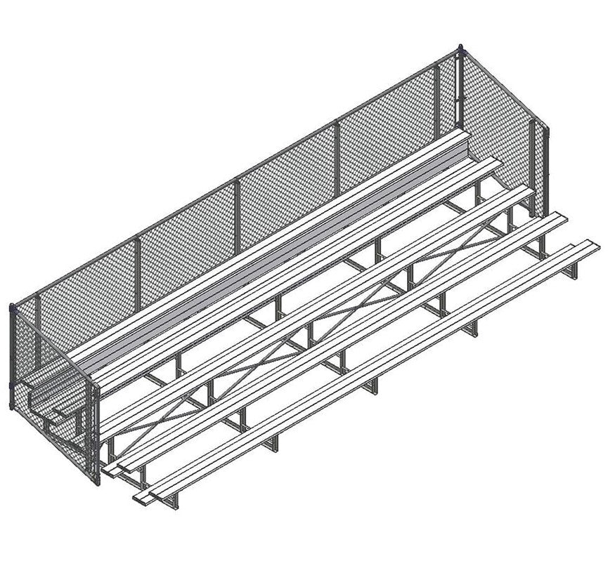 Grada cerrada Jaypro para fútbol (5 filas - Tablón de un solo pie con barandilla de malla metálica)