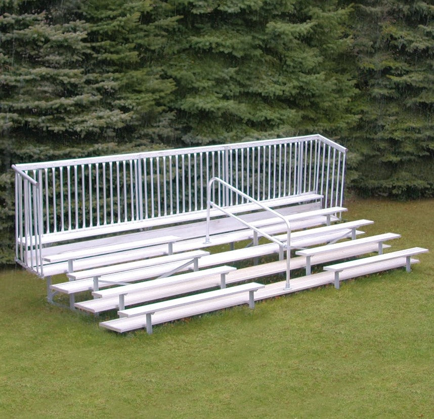 Grada cerrada Jaypro de 21 pies para fútbol (5 filas - Tablón doble con barandilla y pasillo)