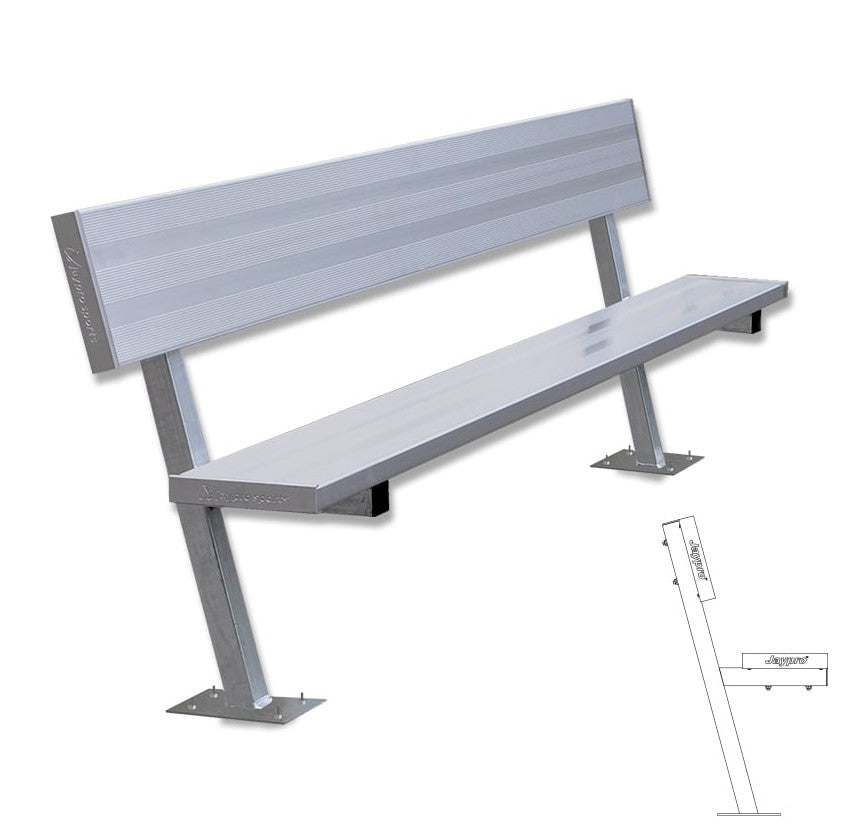 Banco de jugador de fútbol Jaypro con respaldo (montaje en superficie)