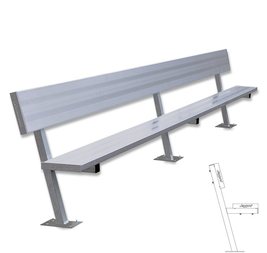 Banco de jugador de fútbol Jaypro con respaldo (montaje en superficie)