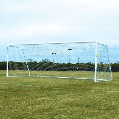 8' x 24' Alumagoal Powder-Coated White 4" Round Classic Soccer Goals (pair)-Soccer Command
